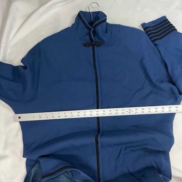 Vtg Linda Allard Ellen Tracy Blue Black Detail 100% Wool Long Coat Sz 10 Women’s - Picture 5 of 9